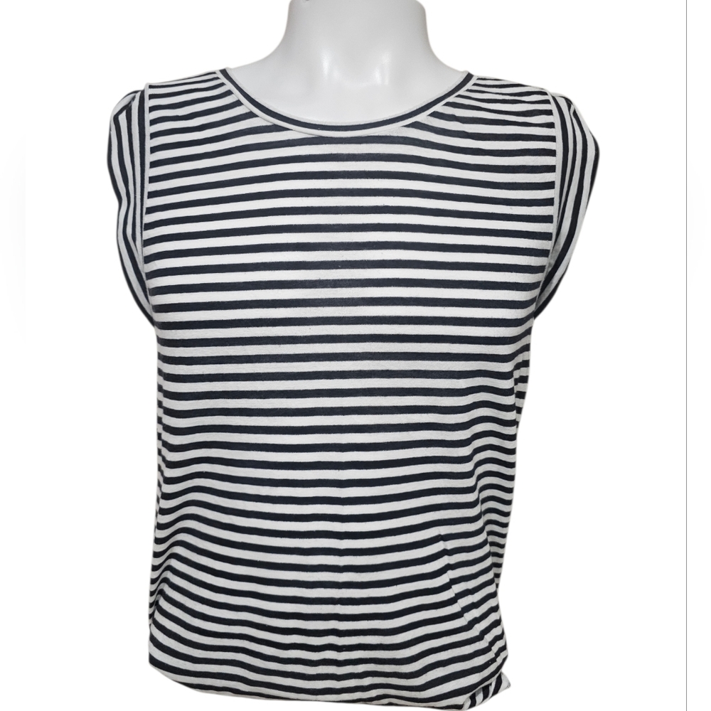 J.Crew Black White Striped Cap Sleeve Top Medium‎ Classic Nautical